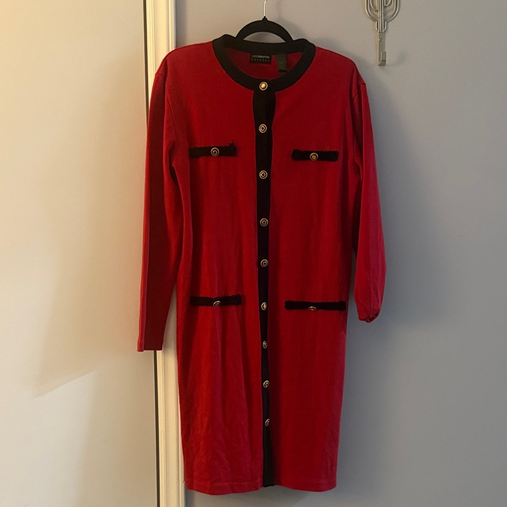 Liz Claiborne Red and Black Long Sleeve Dress